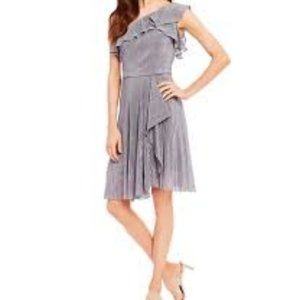 Calvin Klein One-Shoulder Metallic Silver Knee Length Party/Cocktail Dress  MED.